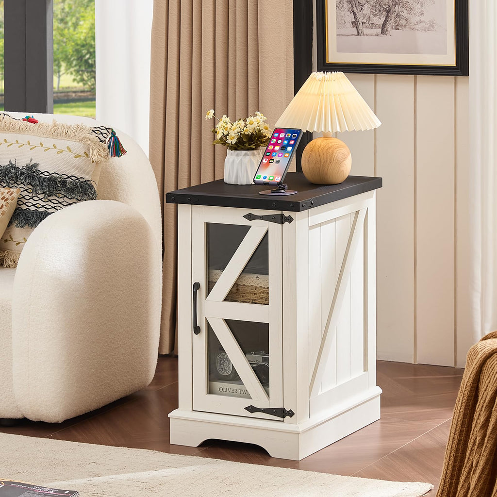 Narrow Night Stand with Glass Barn Door P4017