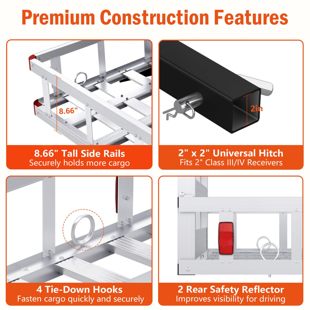Aluminum Hitch Cargo Carrier with Ramp, 50" x 29.5" x 8.7", 500lbs Capacity S2528