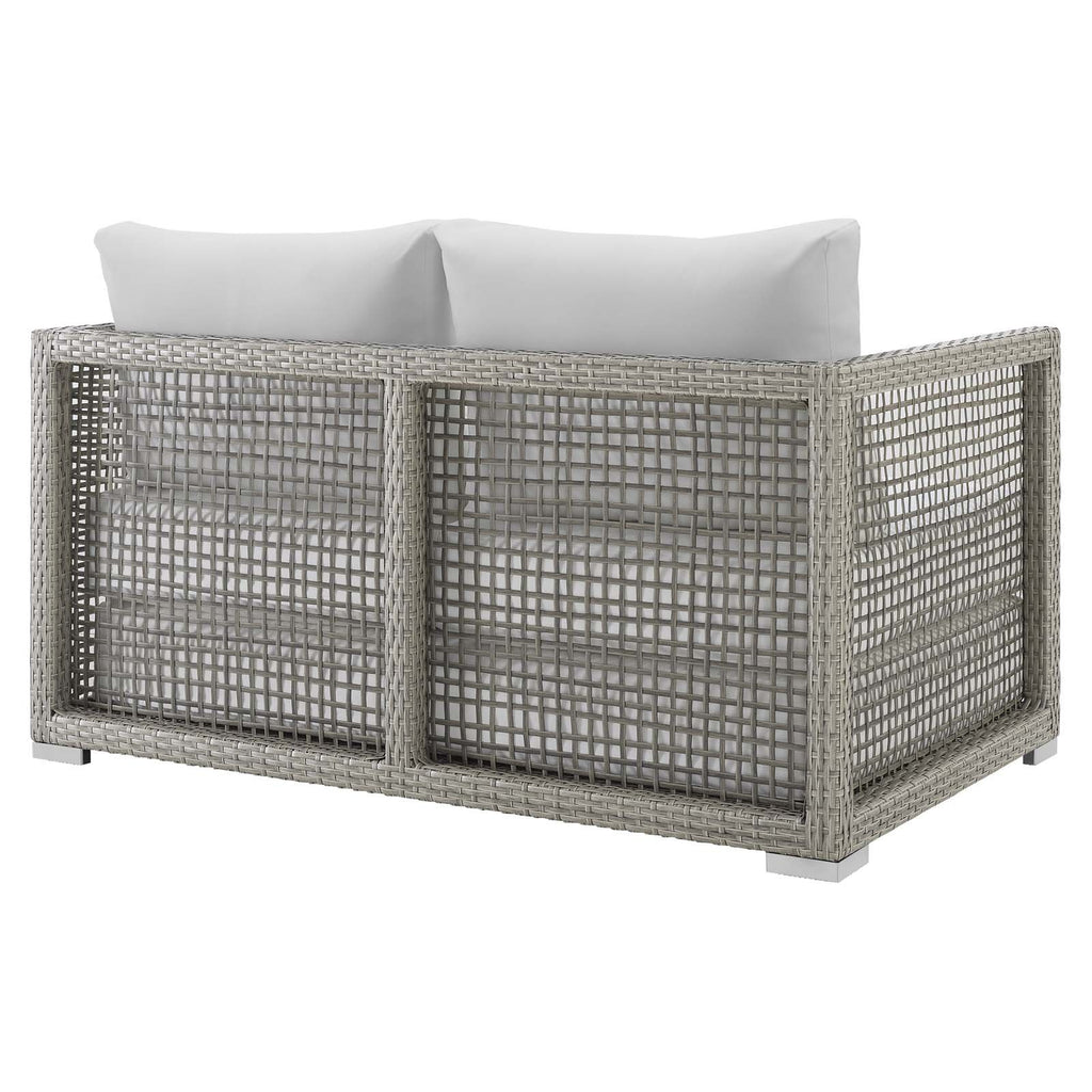 Gray White Wicker Rattan Loveseat with Cushions H9096