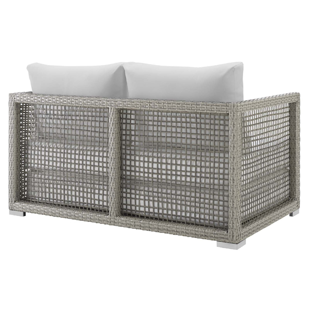 Gray White Wicker Rattan Loveseat with Cushions H9096