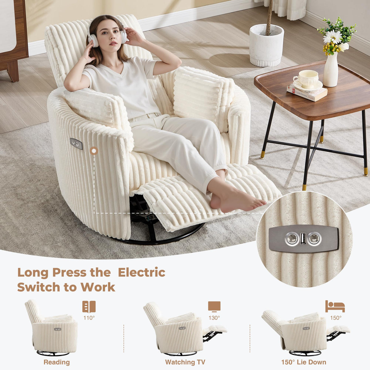 Power Recliner Swivel Glider Rocking Chair with USB Port M5371