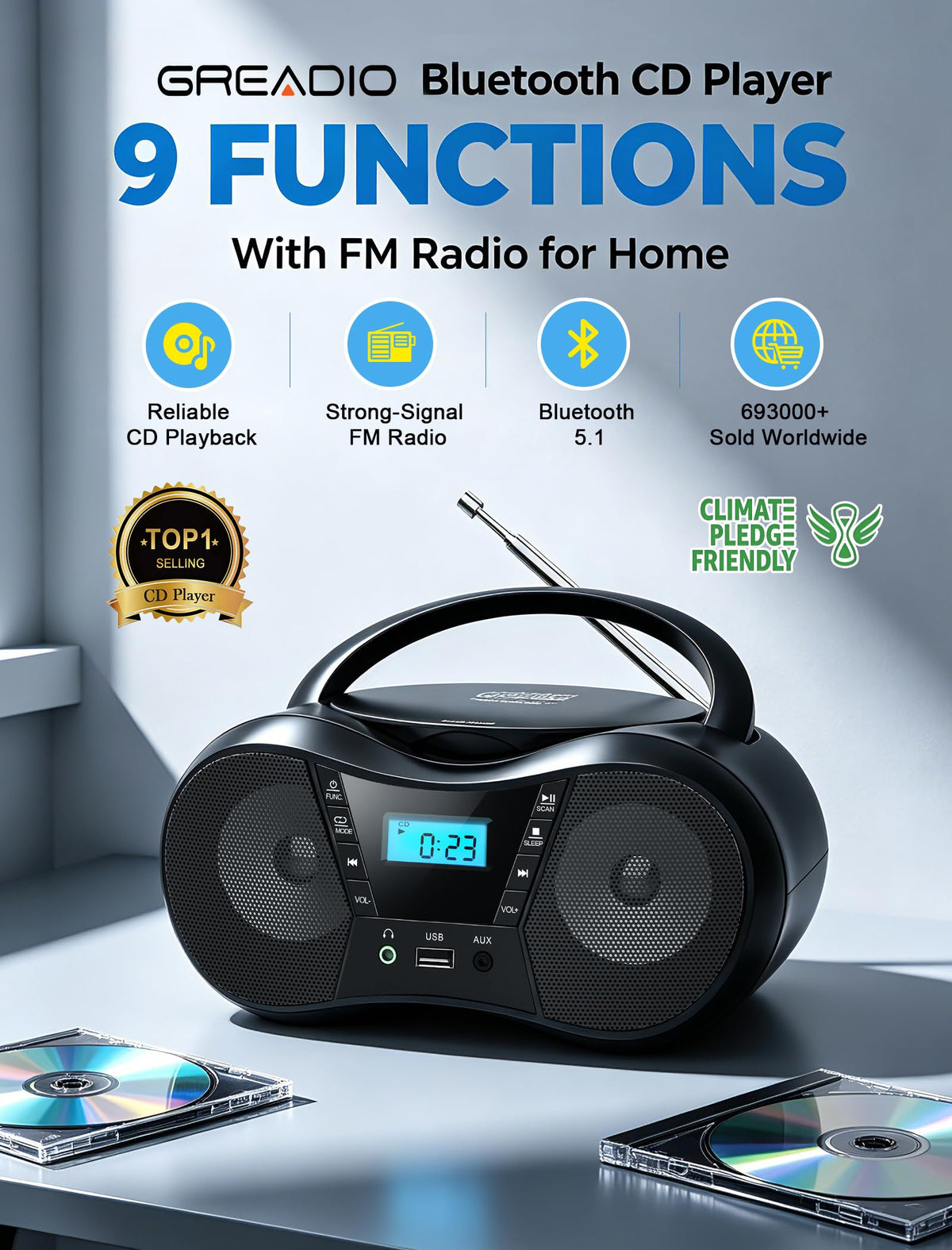 Portable Boombox CD Player with Bluetooth S168