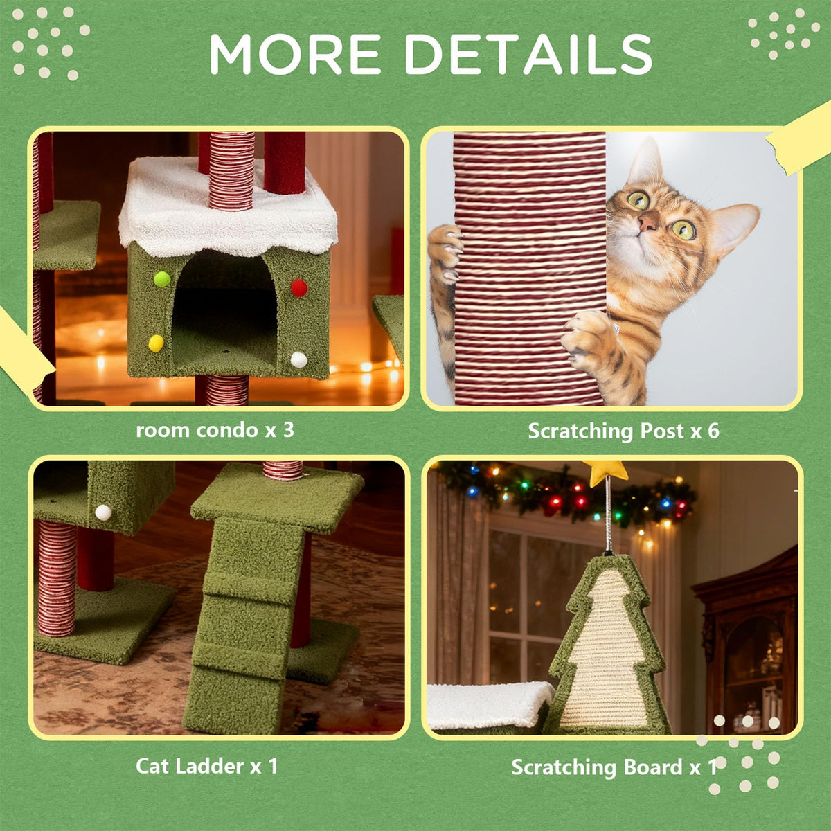 60 Inch Extra Large Cat Tree with 3 Condos and Climbing Ladder Q87789
