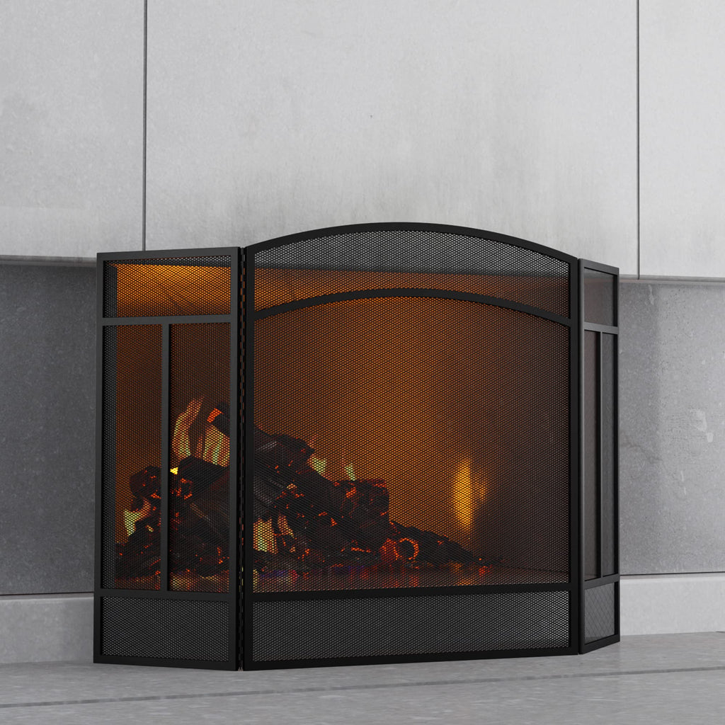 Black 3 Panel Wrought Iron Fireplace Screen D38545