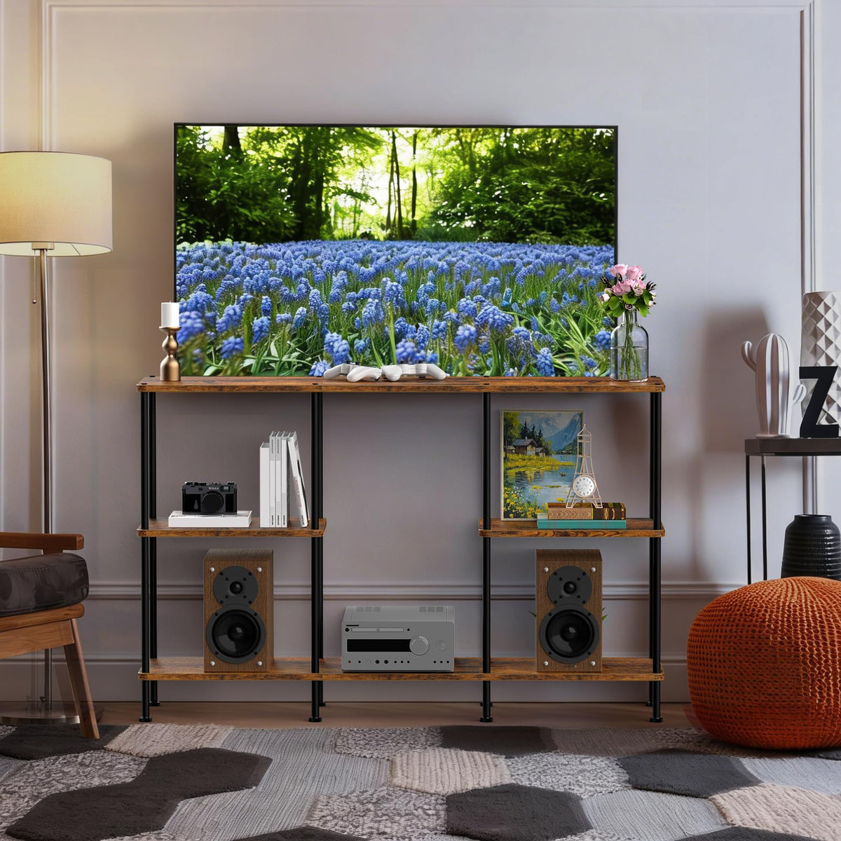 Brown 3 Tier Wood TV Stand with Storage Shelf N198298