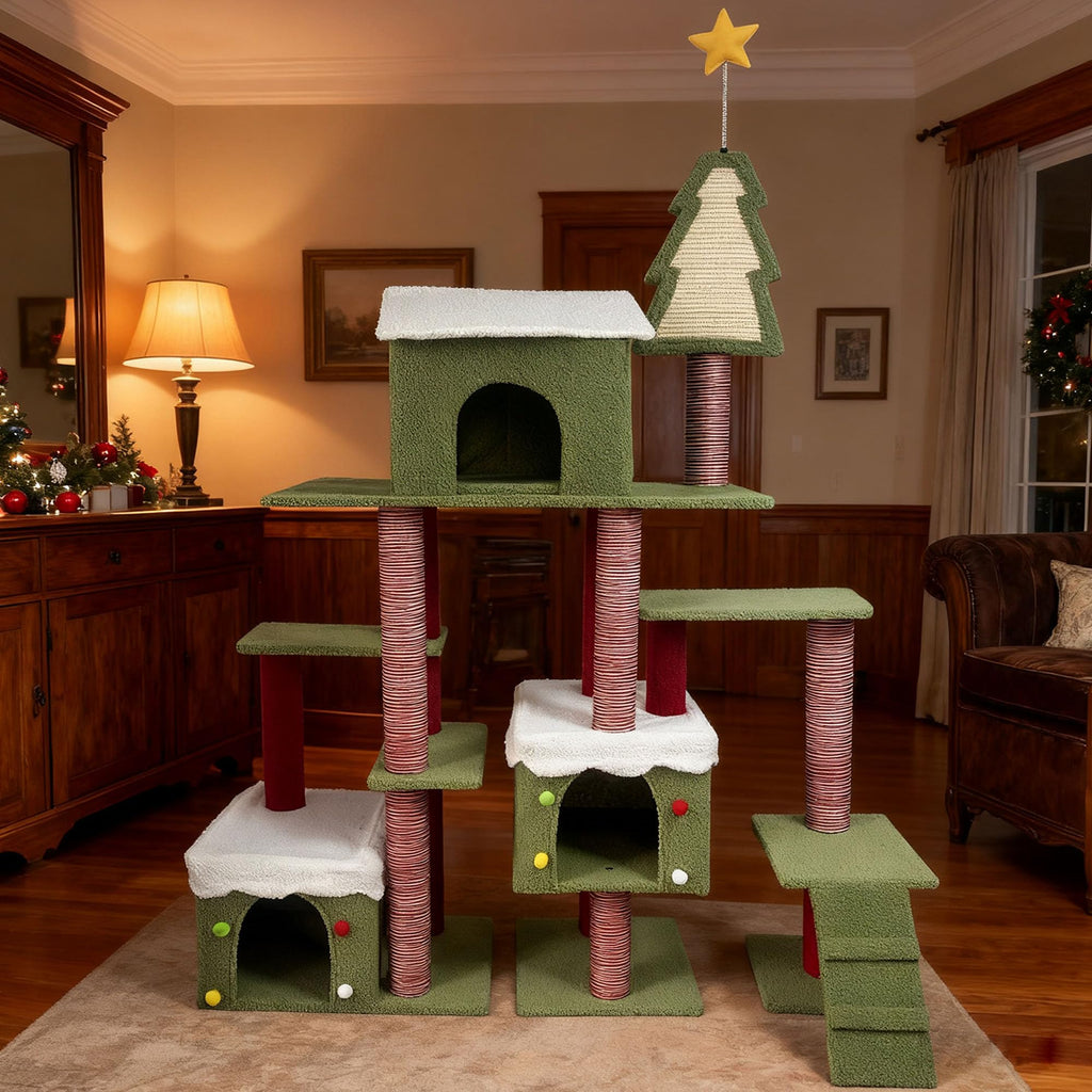 60 Inch Extra Large Cat Tree with 3 Condos and Climbing Ladder Q87789