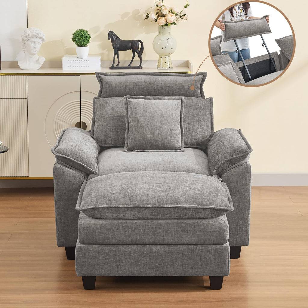 Oversized Chenille Sofa Chair with Ottoman L96466