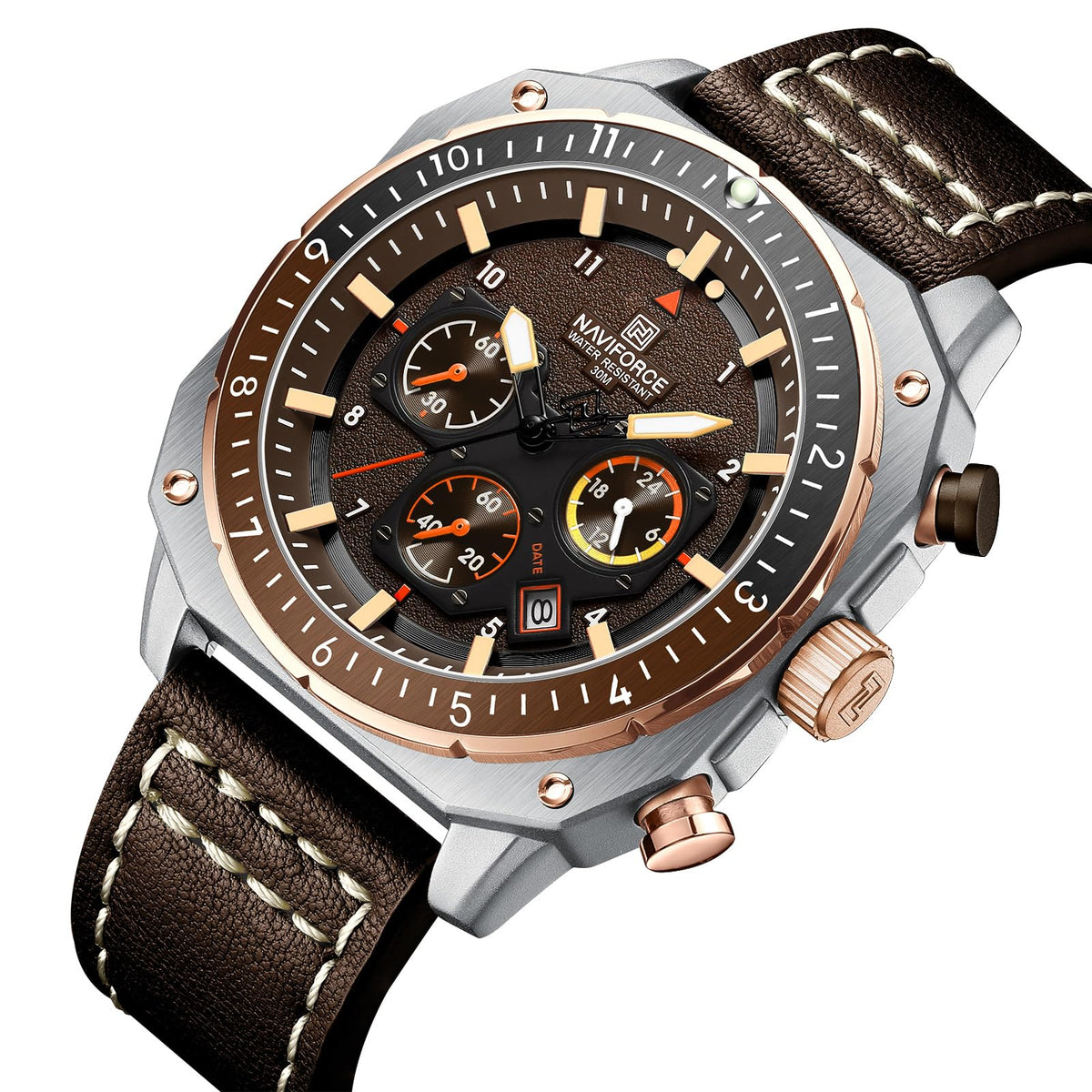 Men's Square Big Face Waterproof Chronograph Leather Strap Watch F68526