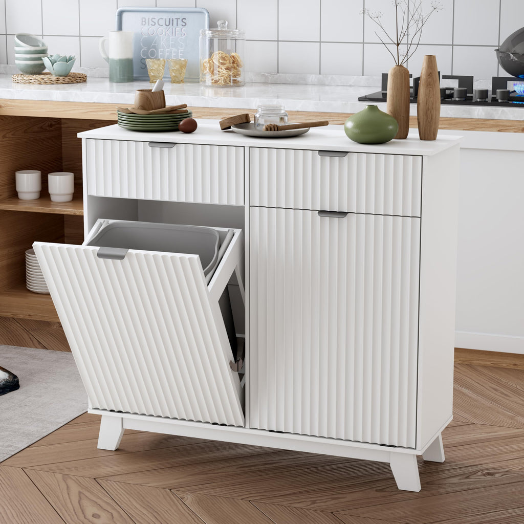 10 Gallon Tilt Out Trash Can Cabinet with Storage Drawer T140