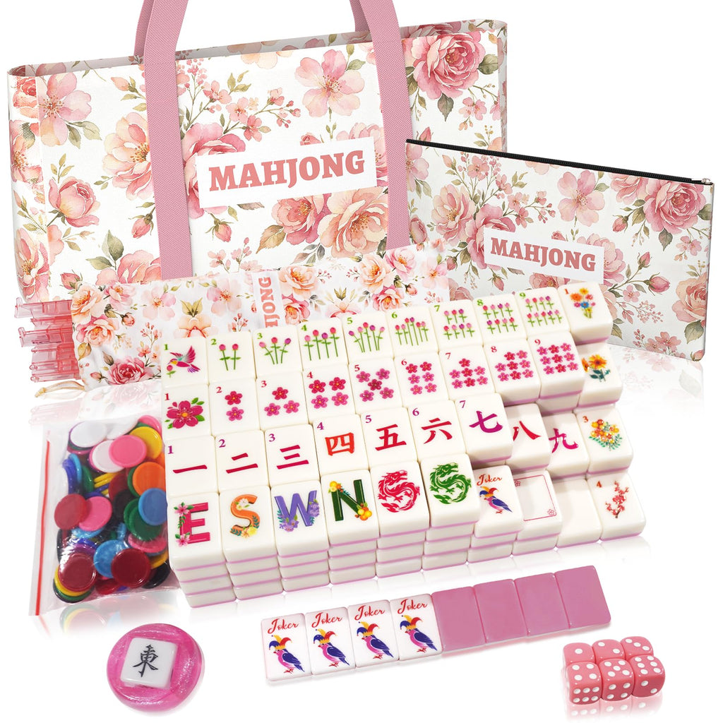 1.2” American Mahjong Set 168 Pink Floral Melamine Tiles U499