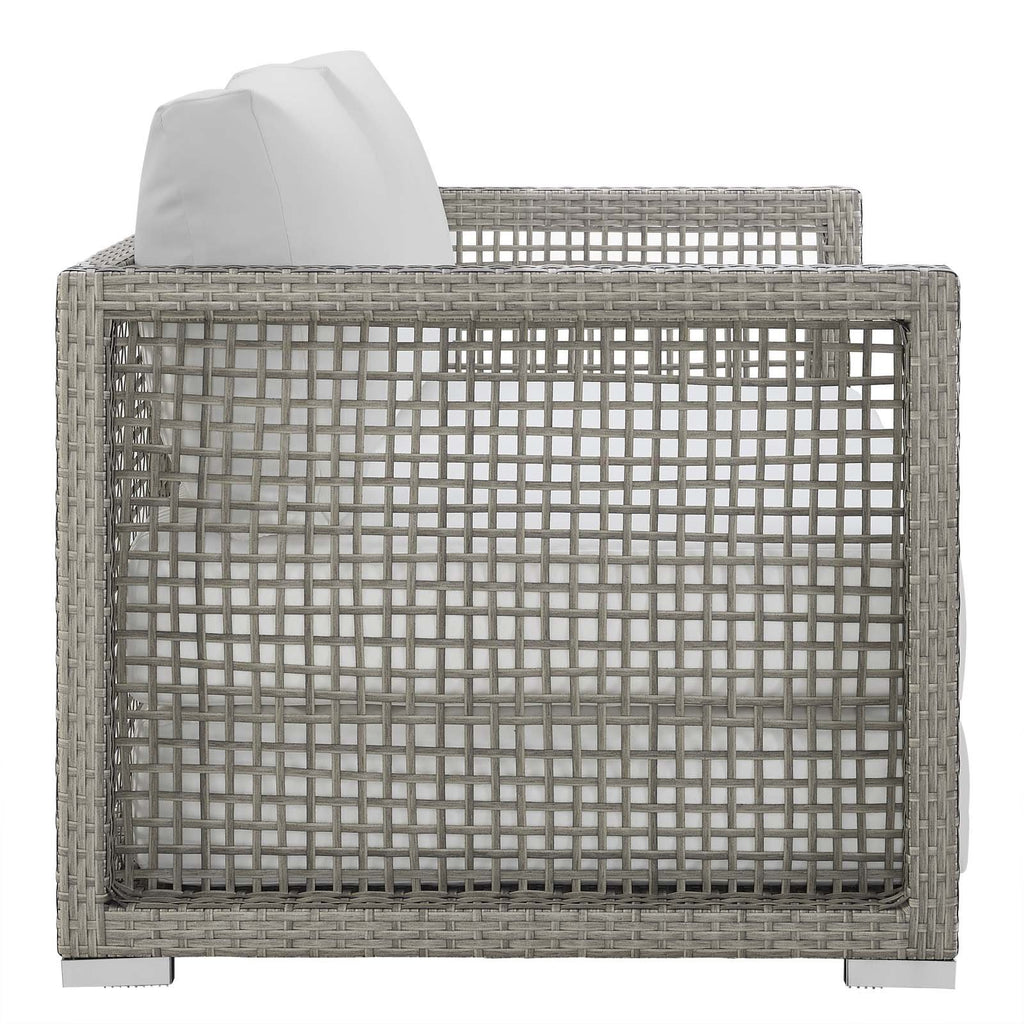 Gray White Wicker Rattan Loveseat with Cushions H9096