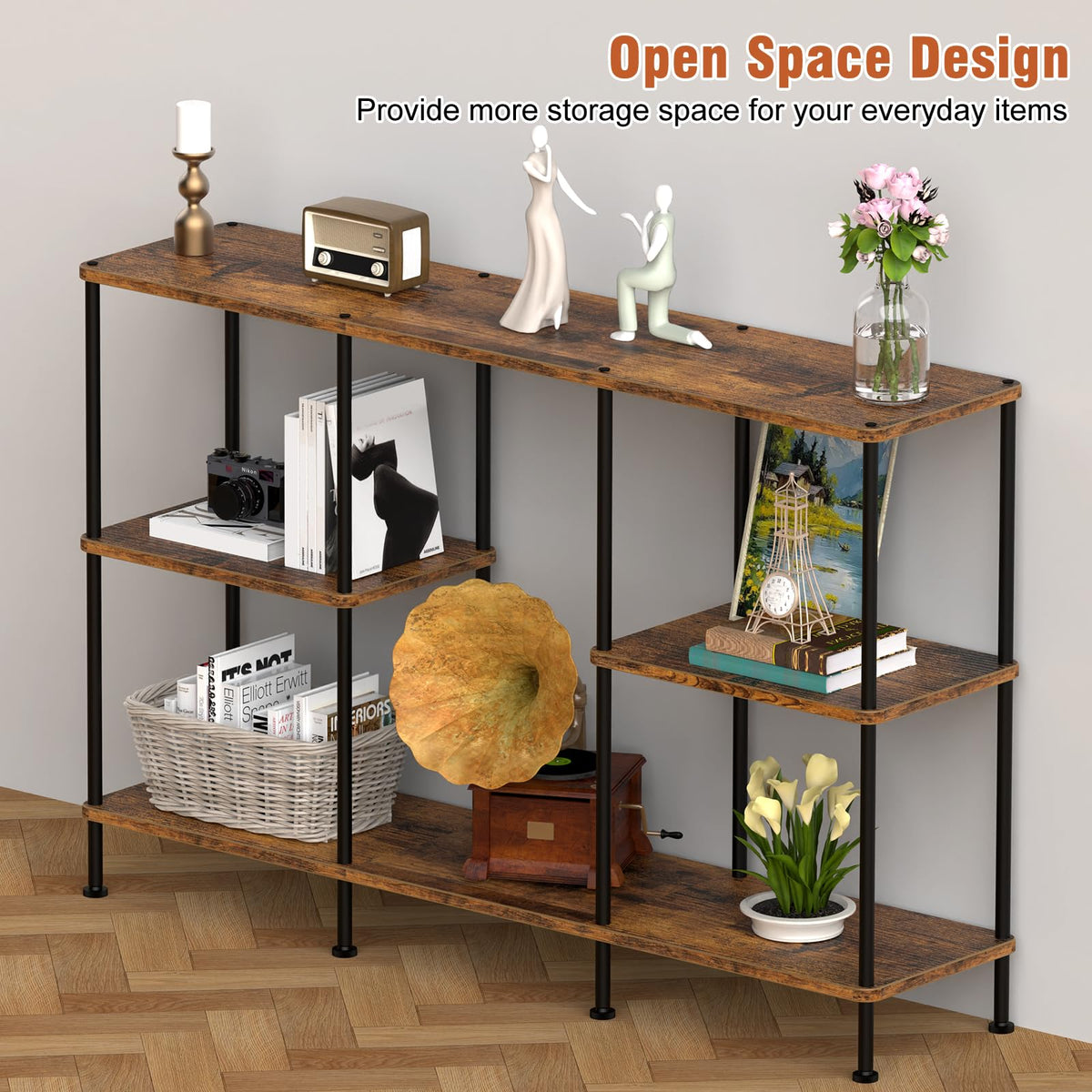 Brown 3 Tier Wood TV Stand with Storage Shelf N198298