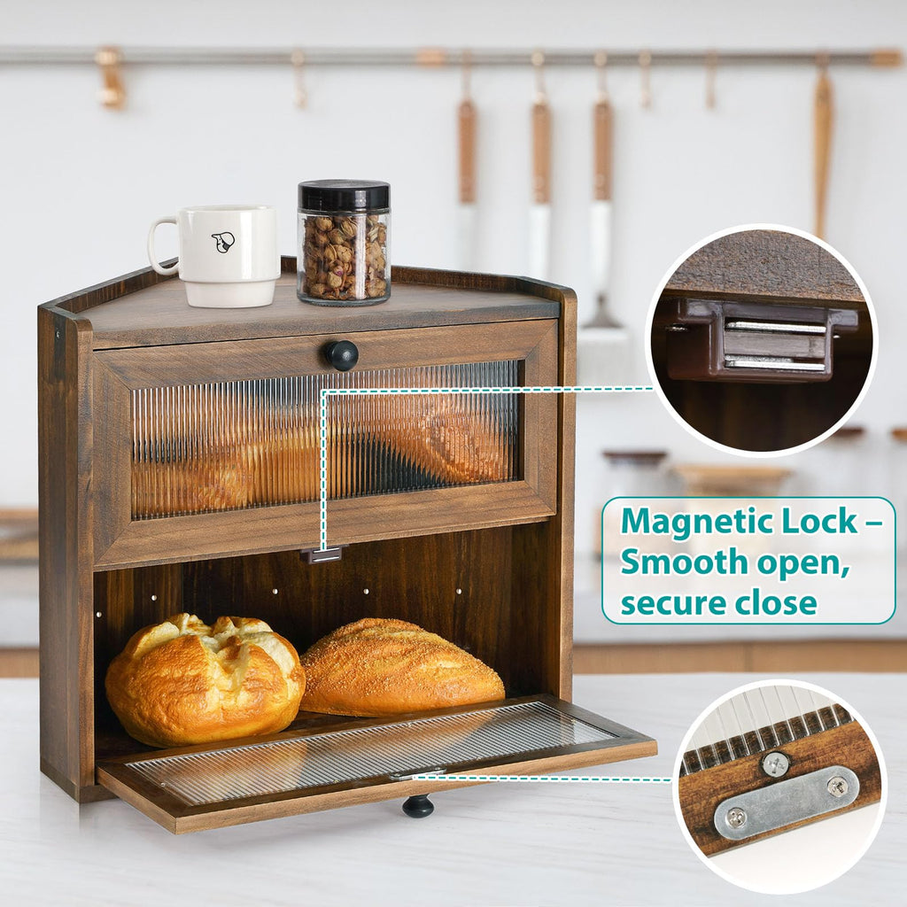Large 2 Tier Wooden Bread Box with Acrylic Window T743976