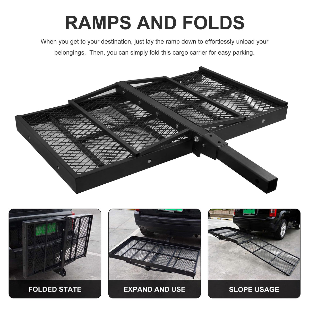 Folding Wheelchair Scooter Carrier Rack 250KG Ramp Hitch Mount T752419