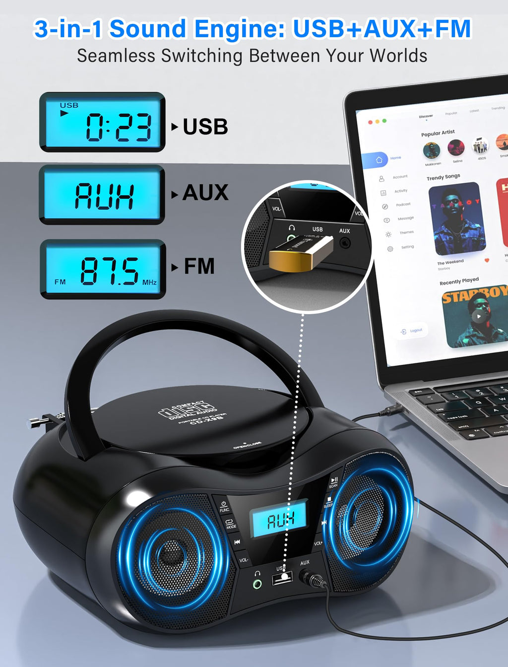 Portable Boombox CD Player with Bluetooth S168