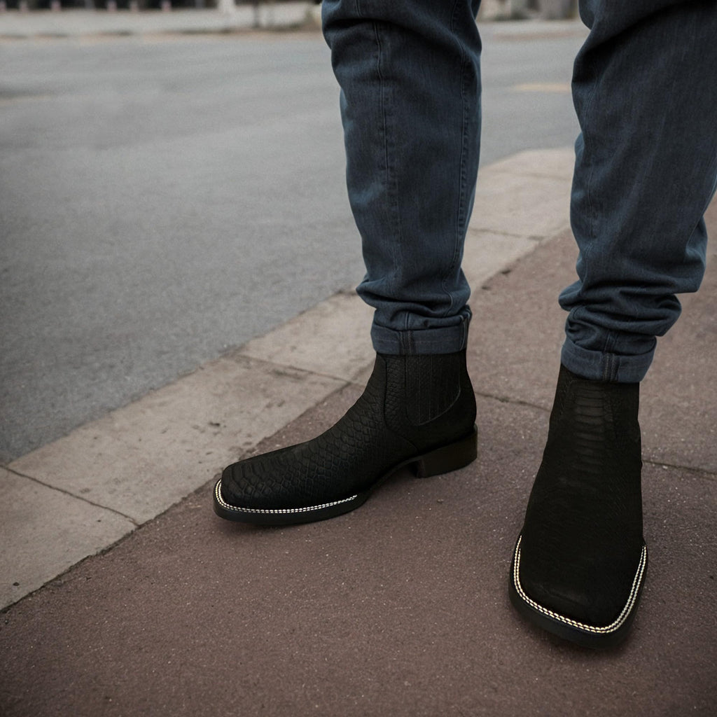 Men’s Genuine Leather Square Toe Ankle Cowboy Boot D622