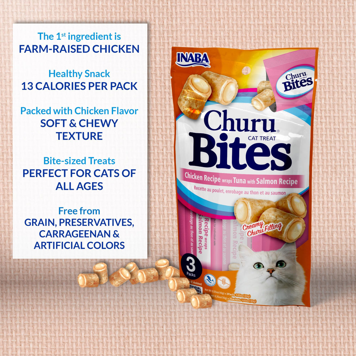 Soft Chewy Baked Chicken Cat Treats with Vitamin E, 24 Tubes E24109