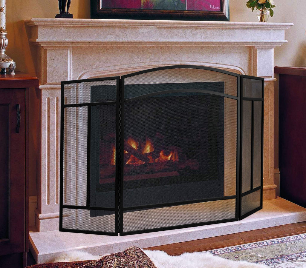 Black 3 Panel Wrought Iron Fireplace Screen D38545