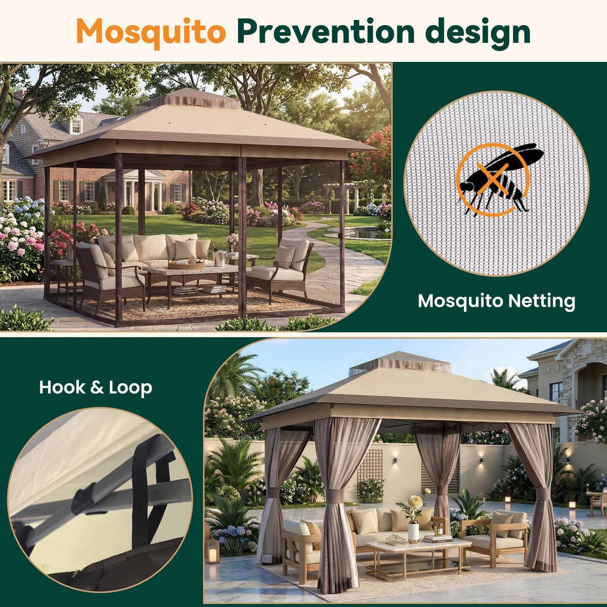 11'x11' Waterproof UV Protection Pop Up Gazebo with Mosquito Netting W738