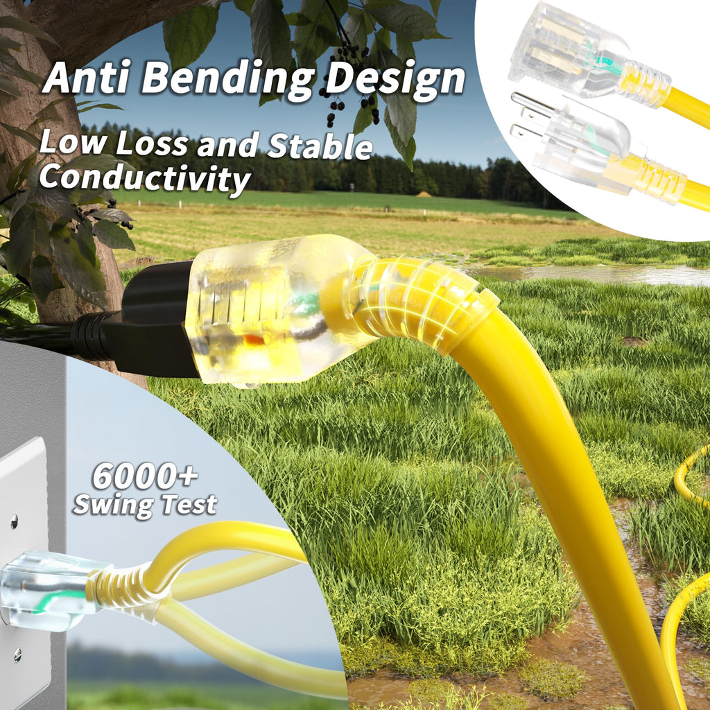 100ft 10 Gauge Waterproof Outdoor Extension Cord Yellow L78059