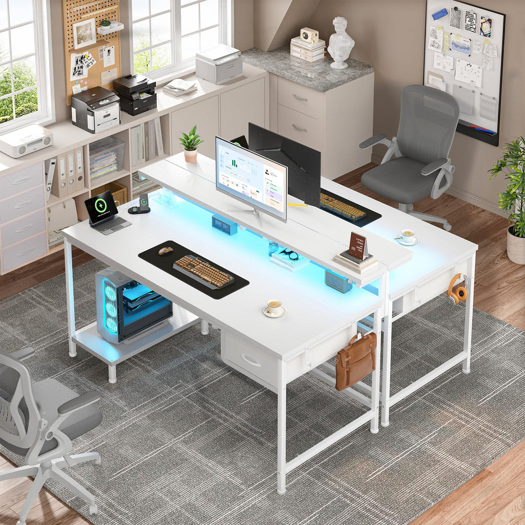 White Computer Desk with Power Outlet G905
