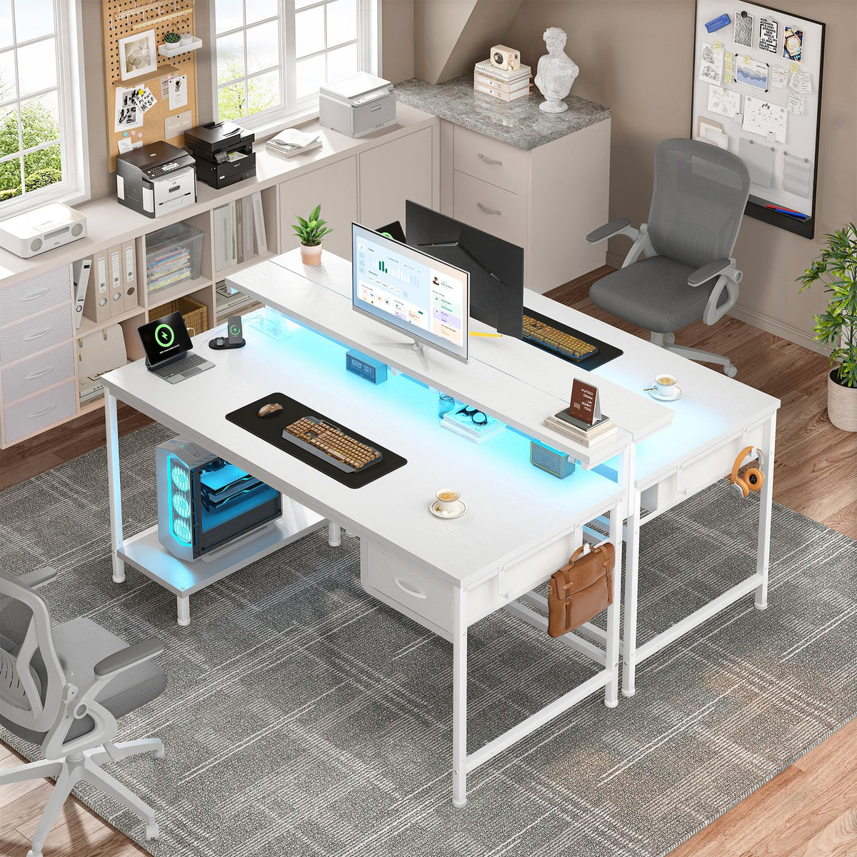 White Computer Desk with Power Outlet G905