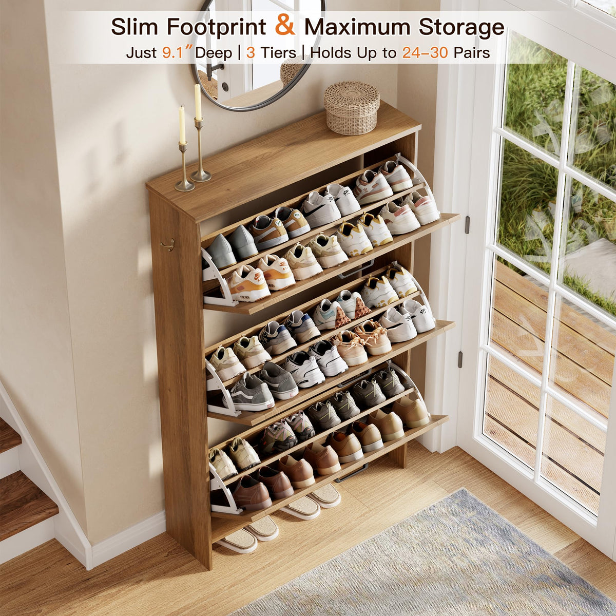 3 Drawer Shoe Storage Tower with Adjustable Shelving N43688