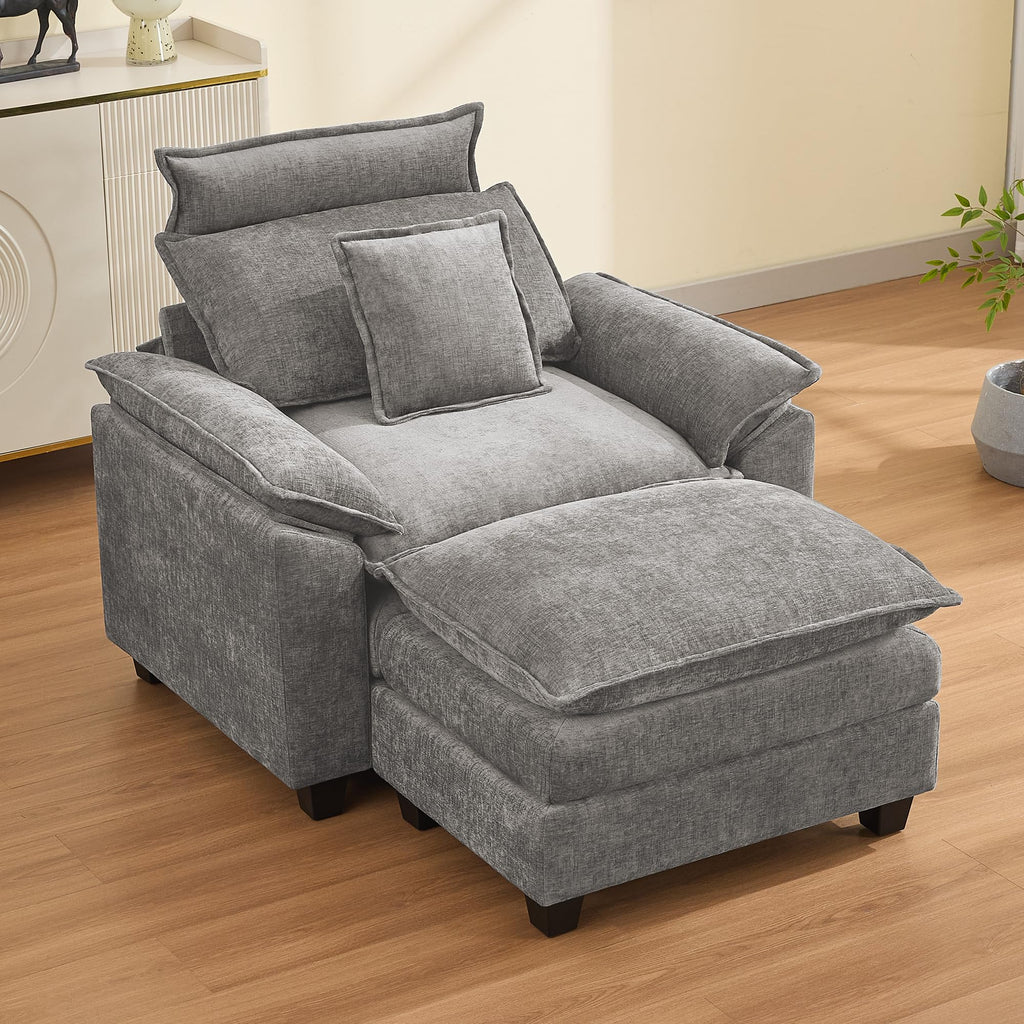 Oversized Chenille Sofa Chair with Ottoman L96466