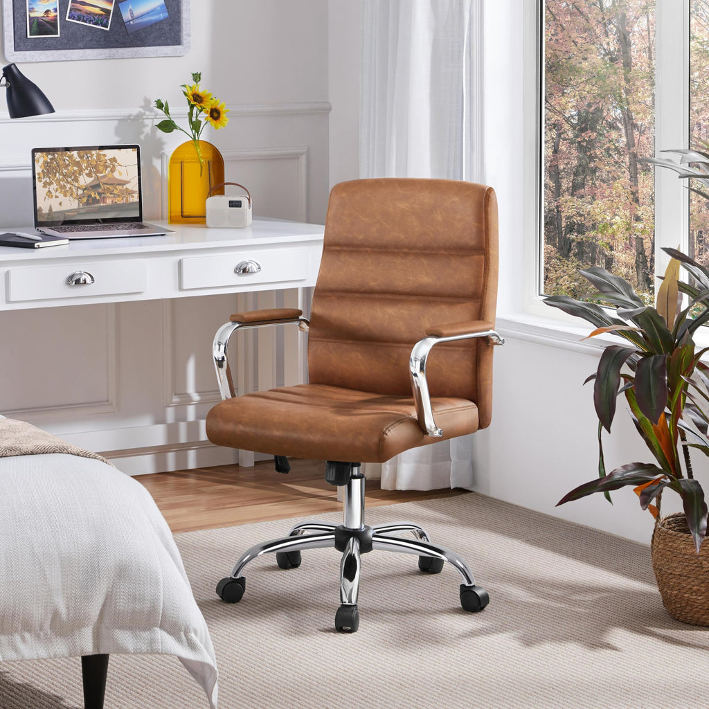 Brown PU Leather Office Chair with Arms M9777