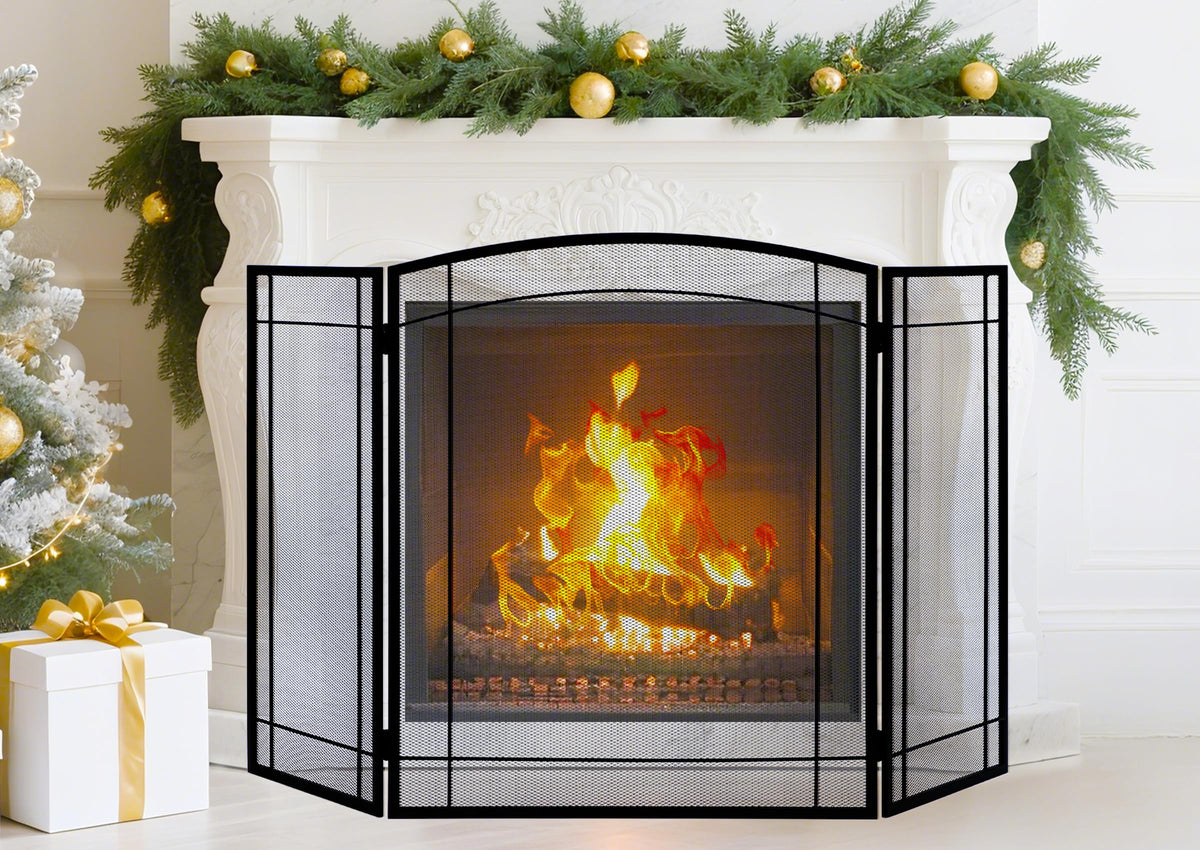 3 Panel 48" W x 29" H Foldable Wrought Metal Decorative Mesh Fireplace Screen K6124