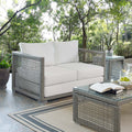 Gray White Wicker Rattan Loveseat with Cushions H9096