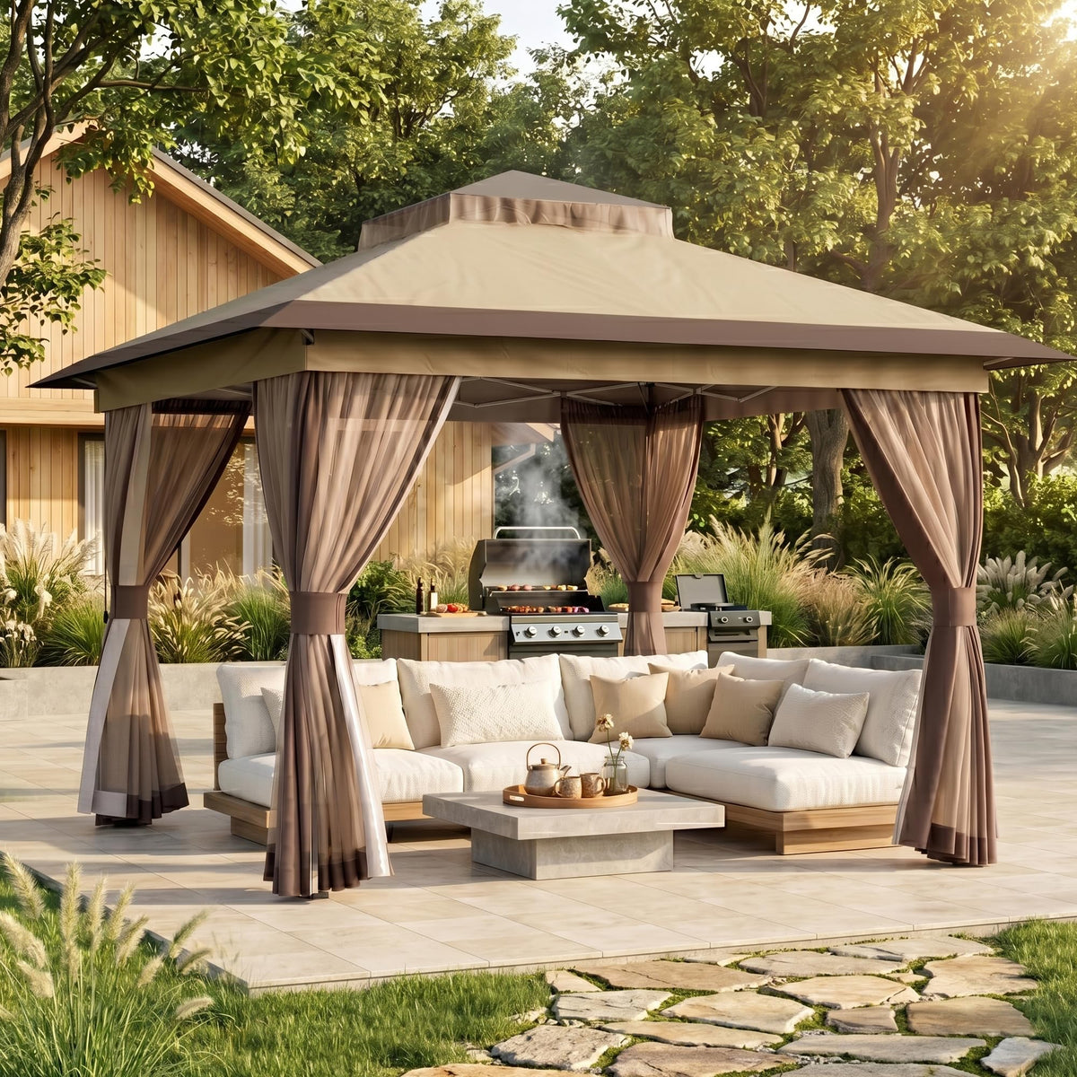 11'x11' Waterproof UV Protection Pop Up Gazebo with Mosquito Netting W738