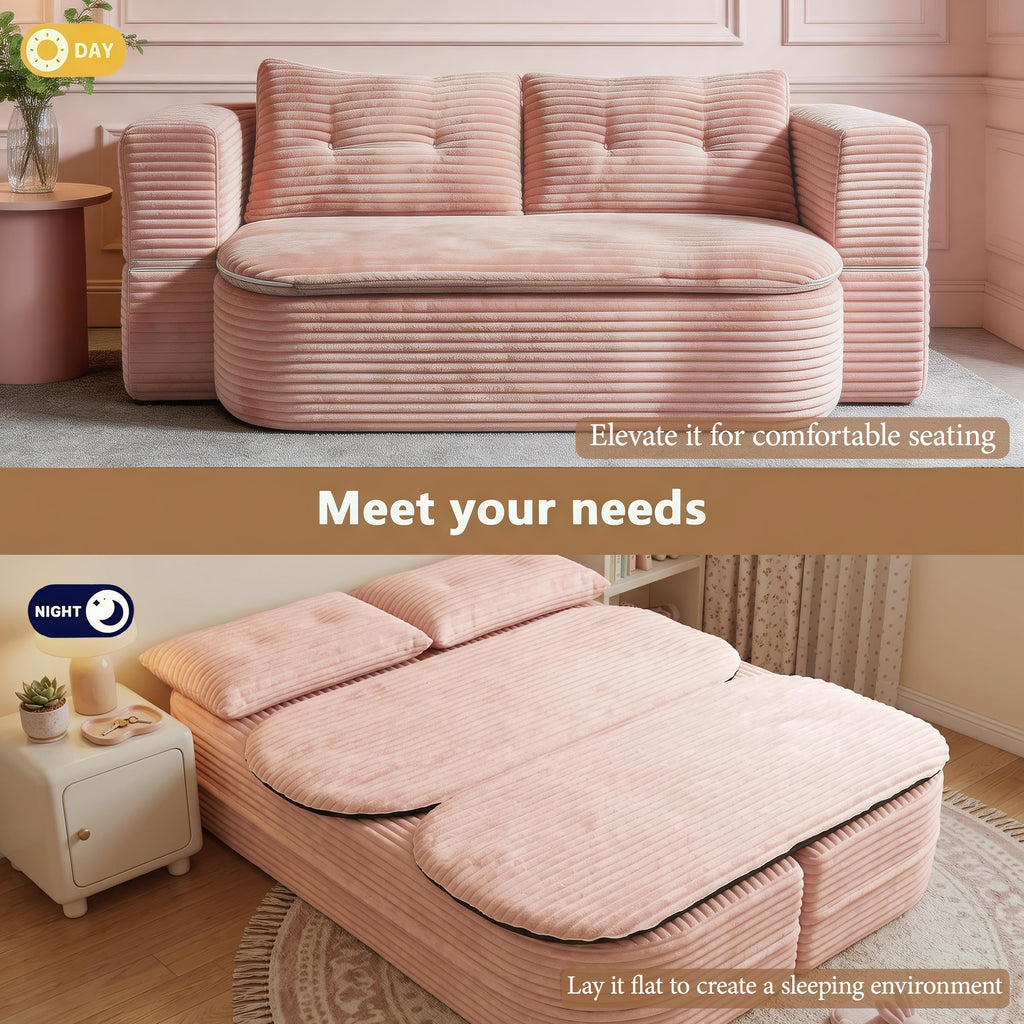 78.7" Pink Memory Foam Futon Sofa Bed A480