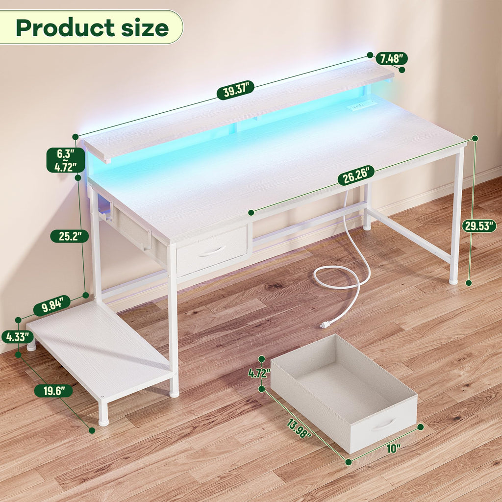 White Computer Desk with Power Outlet G905