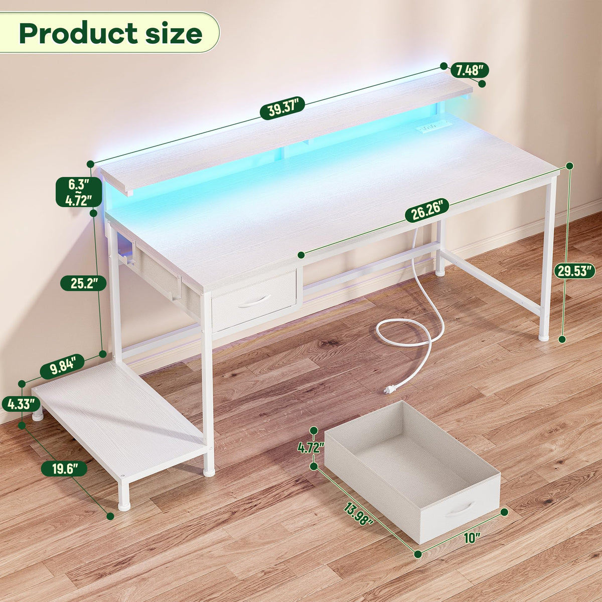 White Computer Desk with Power Outlet G905