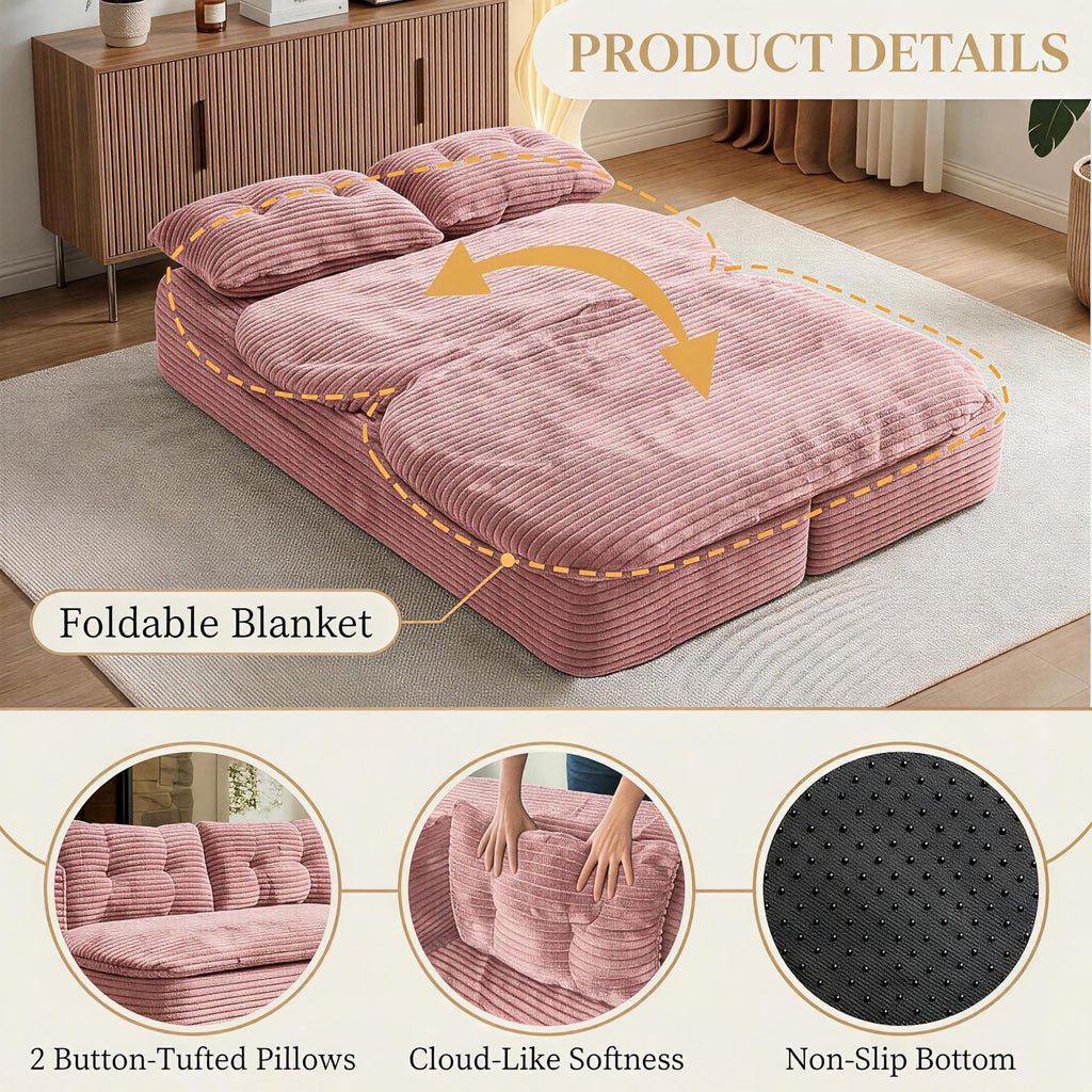 78.7" Pink Memory Foam Futon Sofa Bed A480