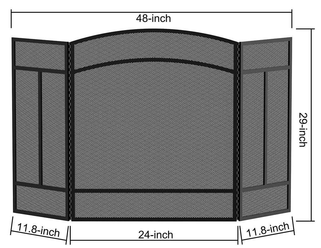 Black 3 Panel Wrought Iron Fireplace Screen D38545
